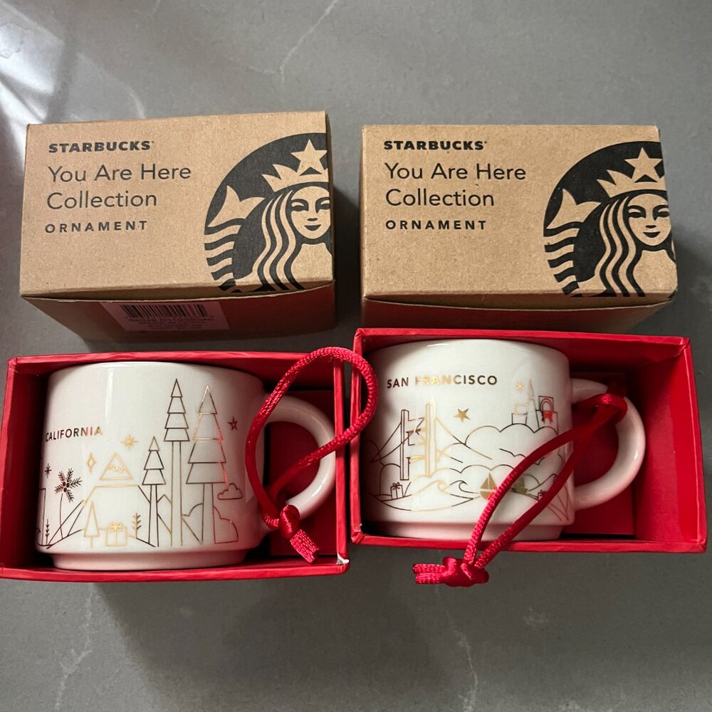 Set of 2 ceramic "You are Here" ornaments & set of 2 demi 3 ounce cups - Picture 8 of 10